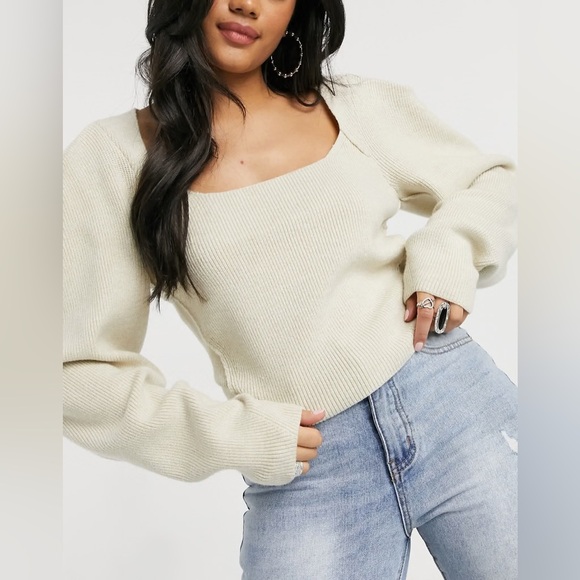 Free People Cream Scoop Neck Sweater